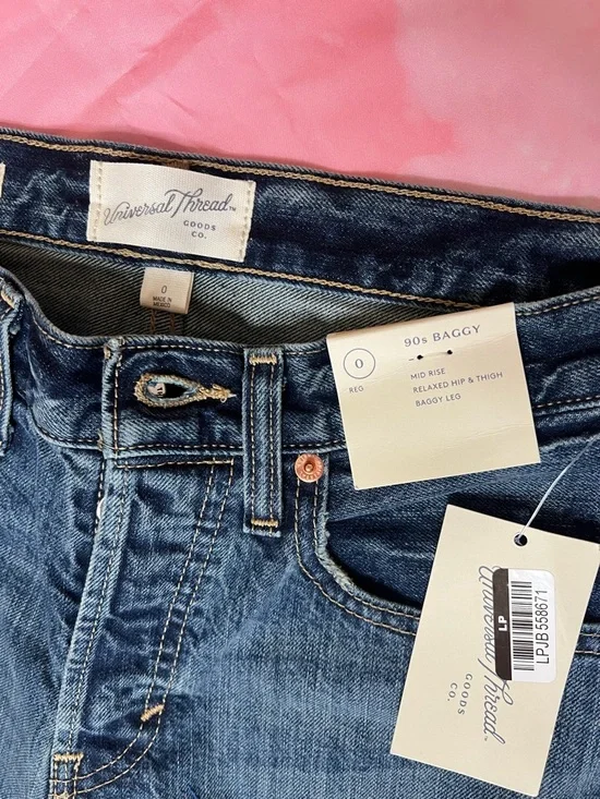 NWT Women's Mid-Rise 90's Baggy Denim Jeans Universal Thread Vintage Dark Wash 0 - Picture 5 of 9